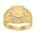 10K Two-tone Gold Mens Cubic-Zirconia Jesus Religious Ring