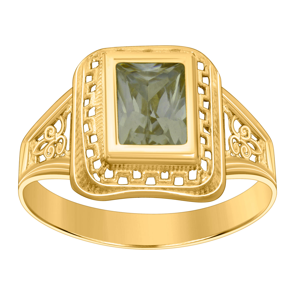 10K Yellow Gold Womens Green Emerald-cut Cubic-Zirconia August Birthstone Ring