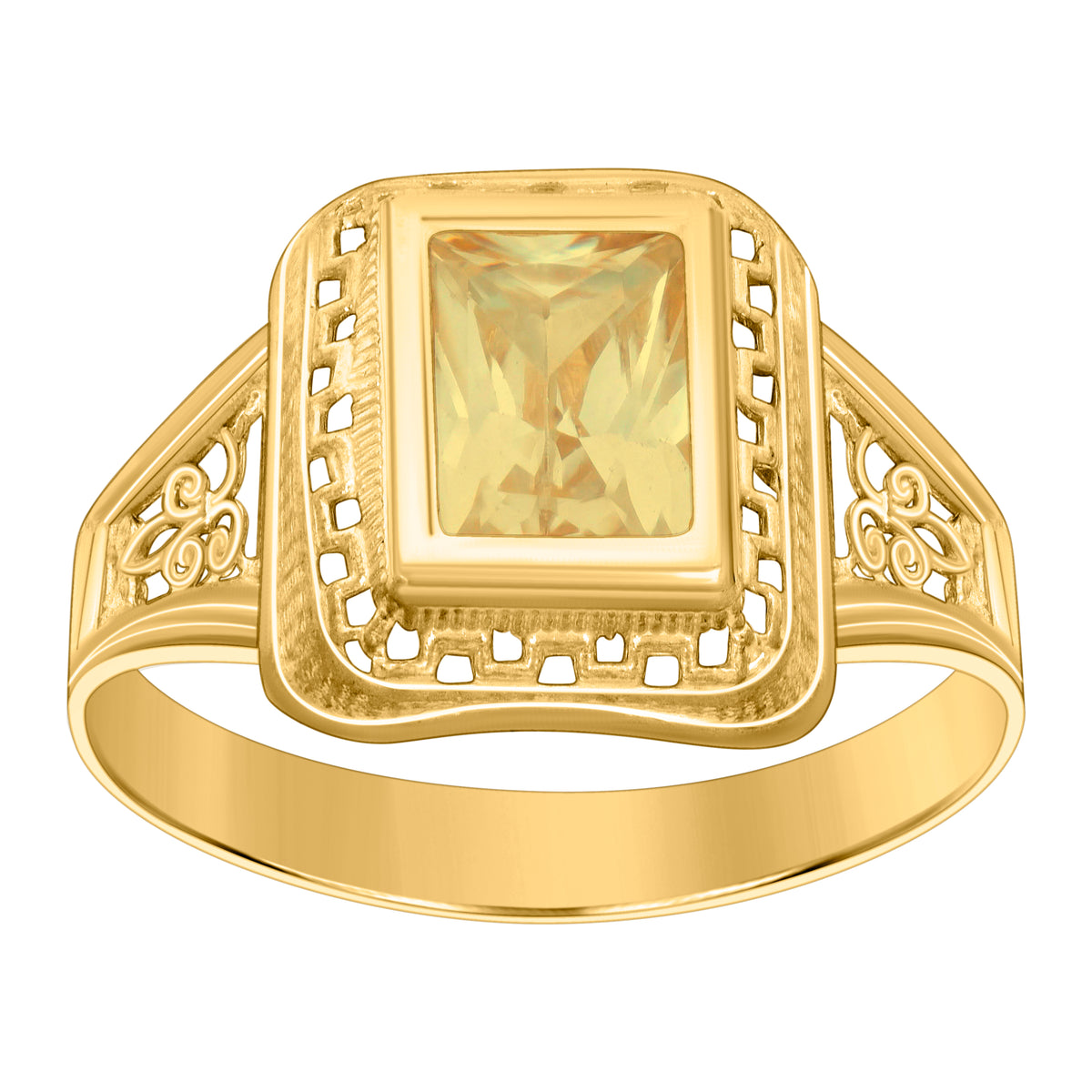 10K Yellow Gold Womens Yellow Emerald-cut Cubic-Zirconia November Birthstone Ring