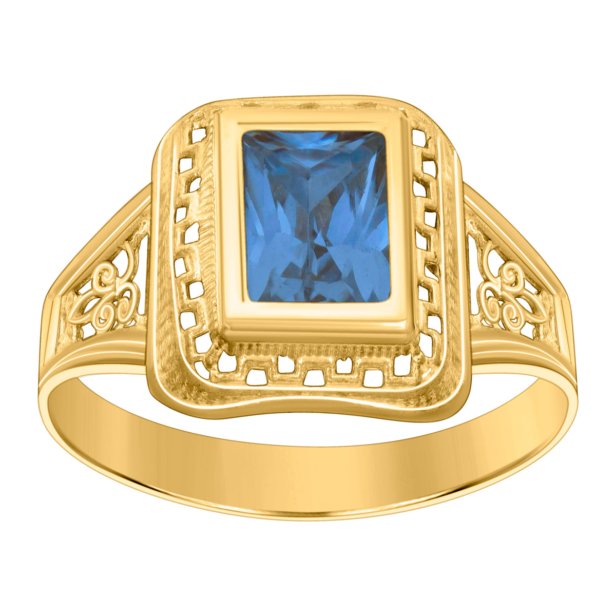 10K Yellow Gold Womens Blue Emerald-cut Cubic-Zirconia December Birthstone Ring