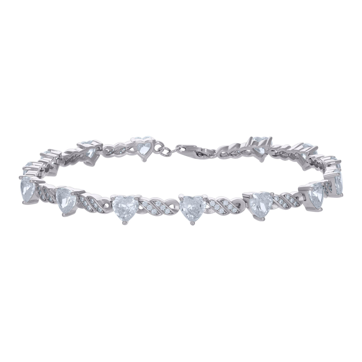 925 Sterling Silver Womens Heart Round Cubic-Zirconia Heart Tennis Bracelet