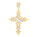 10K Two-tone Gold Mens Princess-cut Round Cubic-Zirconia Filigree Cross Religious Charm Pendant
