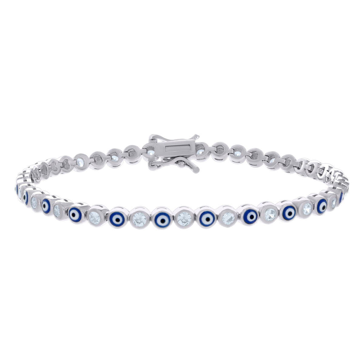 925 Sterling Silver Womens Cubic-Zirconia Evil Eye Good Luck Fashion Link Bracelet 7.25