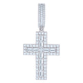 925 Sterling Silver Mens Baguette Round Cubic-Zirconia Cross Religious Charm Pendant