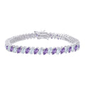 925 Sterling Silver Womens Purple White Marquise Cubic-Zirconia Fashion Link Bracelet 7
