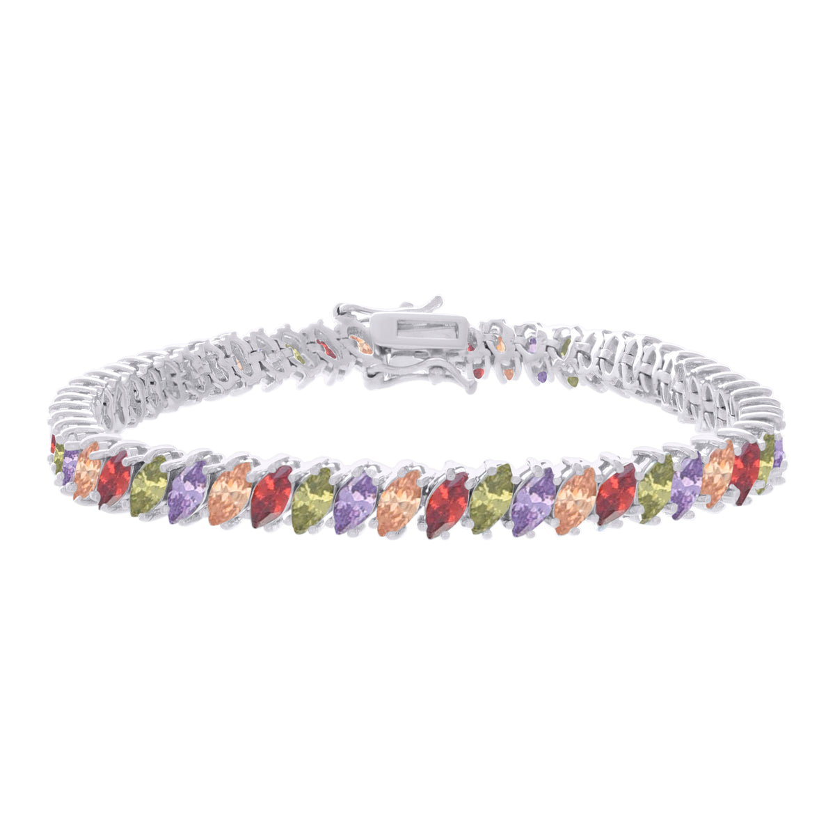 925 Sterling Silver Womens Multi-Color White Marquise Cubic-Zirconia Fashion Link Bracelet 7