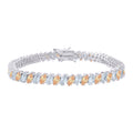 925 Sterling Silver Womens Orange White Marquise Cubic-Zirconia Fashion Link Bracelet 7