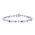 925 Sterling Silver Womens Blue White Baguette/Marquise Round Cubic-Zirconia Fashion Link Bracelet 7