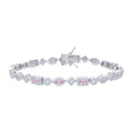 925 Sterling Silver Womens Light Pink White Baguette/Marquise Round Cubic-Zirconia Fashion Link Bracelet 7
