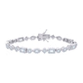 925 Sterling Silver Womens Baguette/Marquise Round Cubic-Zirconia Fashion Link Bracelet 7