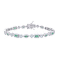 925 Sterling Silver Womens Green White Baguette/Marquise Round Cubic-Zirconia Fashion Link Bracelet 7
