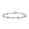 925 Sterling Silver Womens Red White Baguette/Marquise Round Cubic-Zirconia Fashion Link Bracelet 7.25