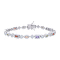 925 Sterling Silver Womens Multi-Color White Baguette/Marquise Round Cubic-Zirconia Fashion Link Bracelet 7.25
