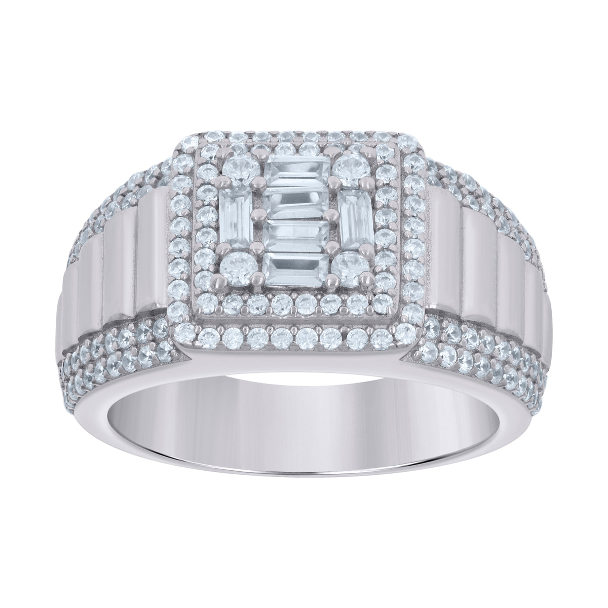 925 Sterling Silver Mens Baguette Round Cubic-Zirconia Fashion Ring Size 7