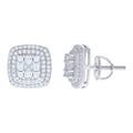 925 Sterling Silver Womens Baguette Round Cubic-Zirconia Square Stud Earrings