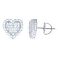 925 Sterling Silver Womens Baguette Round Cubic-Zirconia Heart Stud Earrings