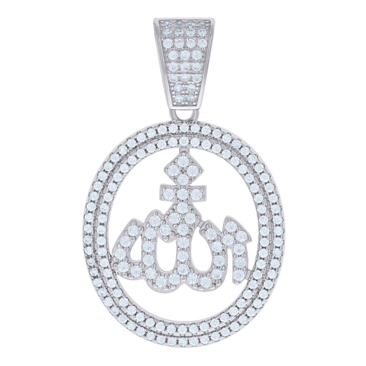 925 Sterling Silver Mens Cubic-Zirconia ALLAH Symbol Religious Charm Pendant