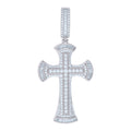 925 Sterling Silver Mens Baguette Round Cubic-Zirconia Cross Religious Charm Pendant