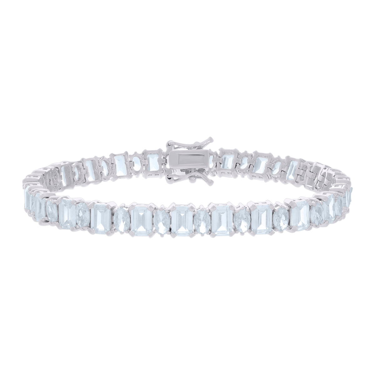 925 Sterling Silver Womens Baguette Marquise Cubic-Zirconia Fashion Link Bracelet 7.25
