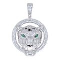 925 Sterling Silver Mens Green/Black White Marquise Round Cubic-Zirconia Panther Head Animal Pendant