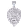 925 Sterling Silver Mens Cubic-Zirconia Leo/Lion Head Animal Zodiac Sign/Wildlife Charm Pendant