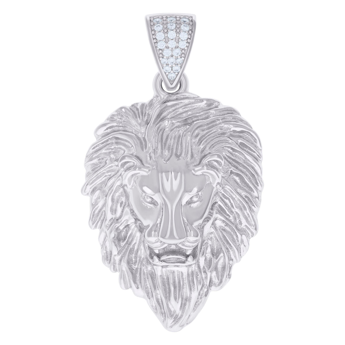 925 Sterling Silver Mens Cubic-Zirconia Leo/Lion Head Animal Zodiac Sign/Wildlife Charm Pendant