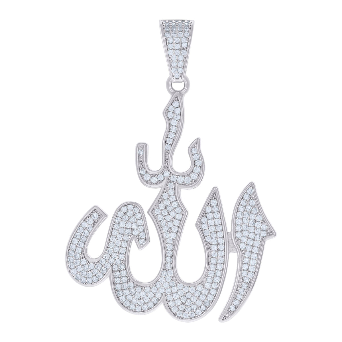 925 Sterling Silver Mens Cubic-Zirconia Allah Symbol Religious Charm Pendant