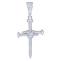 925 Sterling Silver Mens Baguette Round Cubic-Zirconia Nail Cross Religious Charm Pendant