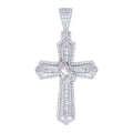 925 Sterling Silver Mens Baguette Round Cubic-Zirconia Praying Hands Cross Religious Charm Pendant