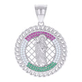 925 Sterling Silver Mens Pink/Green White Cubic-Zirconia St. Jude Saints Religious Charm Pendant