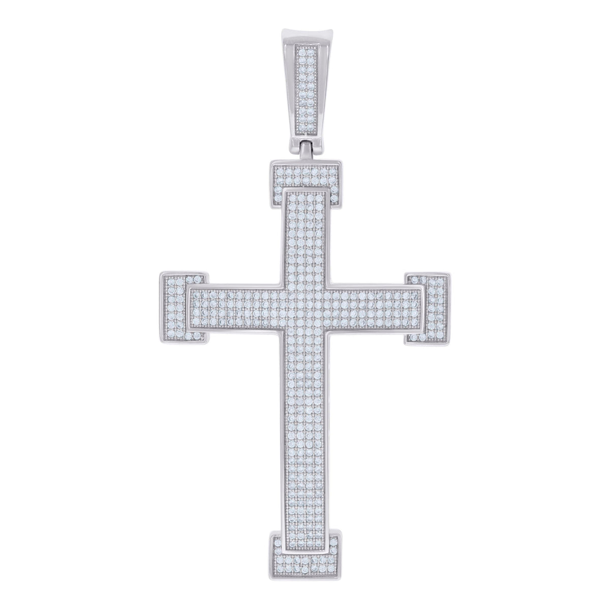 925 Sterling Silver Mens Round Cubic-Zirconia Cross Religious Charm Pendant