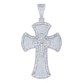 925 Sterling Silver Mens Baguette Round Cubic-Zirconia Cross Religious Charm Pendant