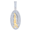 925 Sterling Silver Yellow-tone -tone Mens Baguette Round Cubic-Zirconia Blue Enamel Guadalupe Religious Charm Pendant