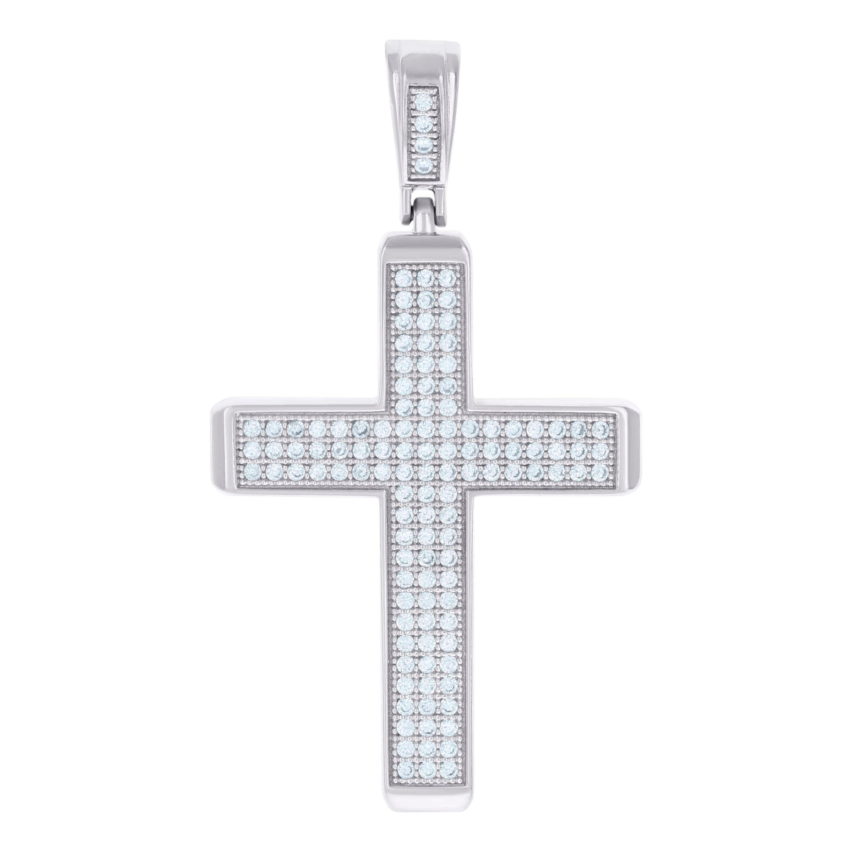 925 Sterling Silver Mens Round Cubic-Zirconia Cross Religious Charm Pendant