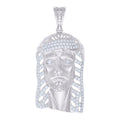 925 Sterling Silver Mens Round Cubic-Zirconia Jesus Religious Charm Pendant