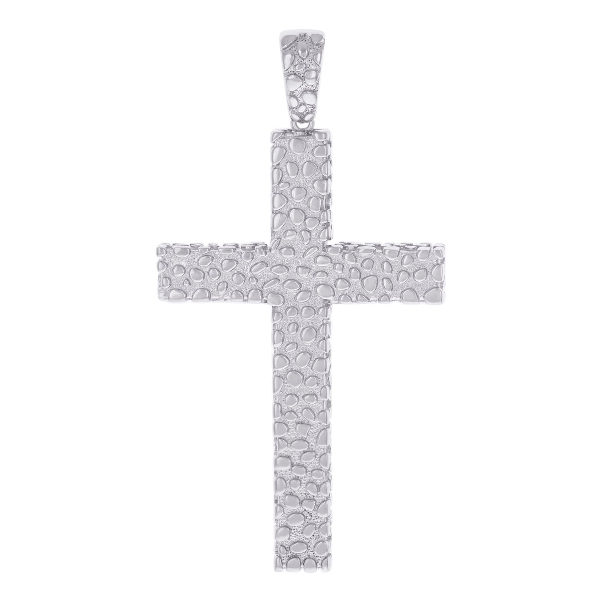 925 Sterling Silver Mens Nugget Cross Religious Charm Pendant