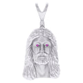 925 Sterling Silver Mens Round Cubic-Zirconia Jesus Religious Charm Pendant