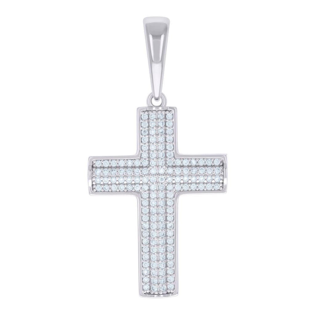 925 Sterling Silver Men Cubic-Zirconia Cross Religious Charm Pendant