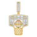 925 Sterling Silver Yellow-tone Mens Baguette Round Cubic-Zirconia Basketball Sports Charm Pendant