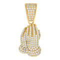 925 Sterling Silver Yellow-tone Mens Cubic-Zirconia Praying Hands Symbol Religious Charm Pendant