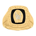 14K Yellow Gold Mens Cubic Zirconia Onyx Guadalupe/Mother Marry Religious Nugget Ring