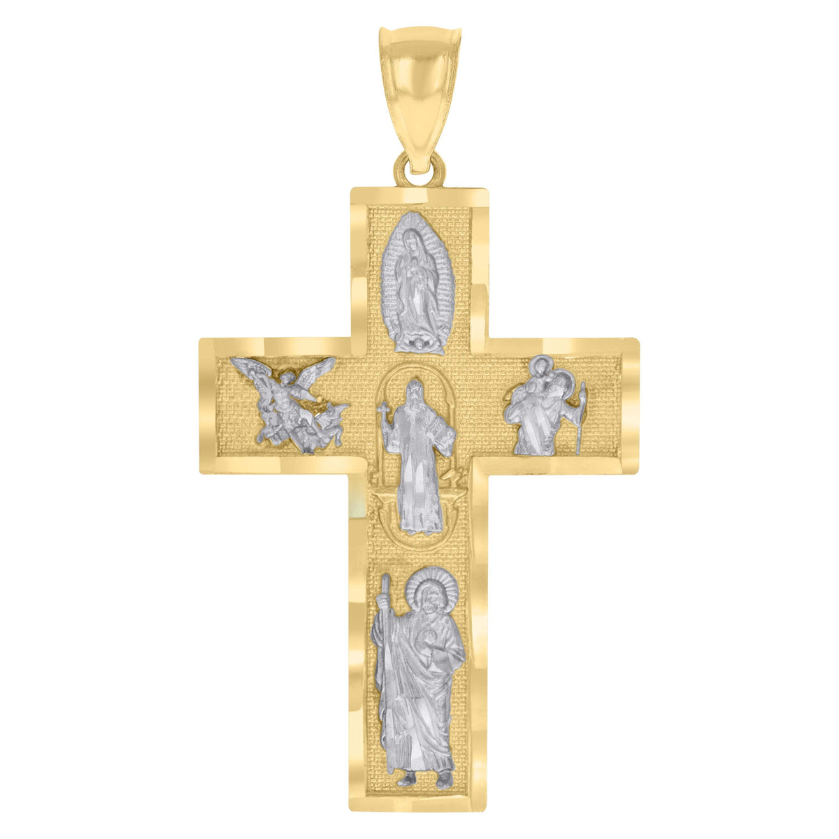 10K Two-tone Gold Mens Cross Religious Charm Pendant