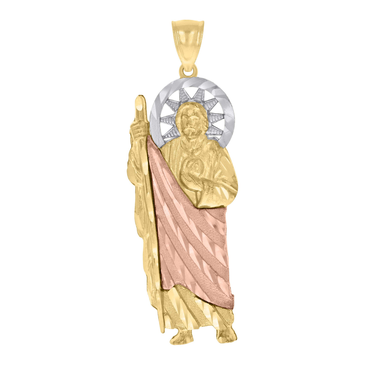 10K Tri-Color Gold Mens St. Jude Religious Charm Pendant