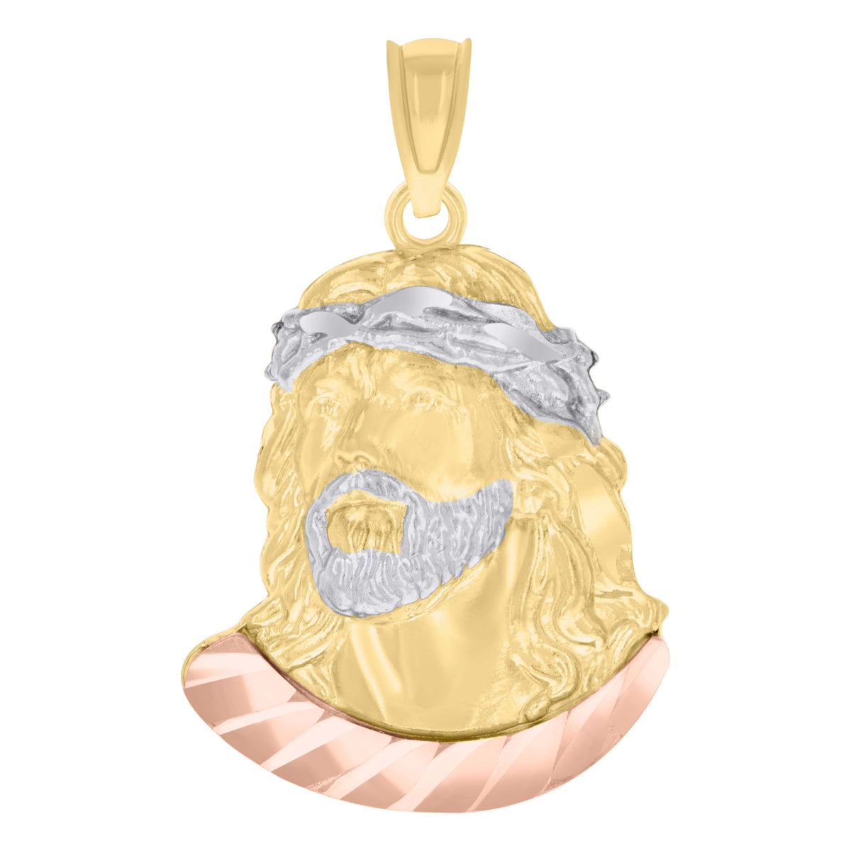 10K Tri-Color Gold Mens Jesus Religious Charm Pendant