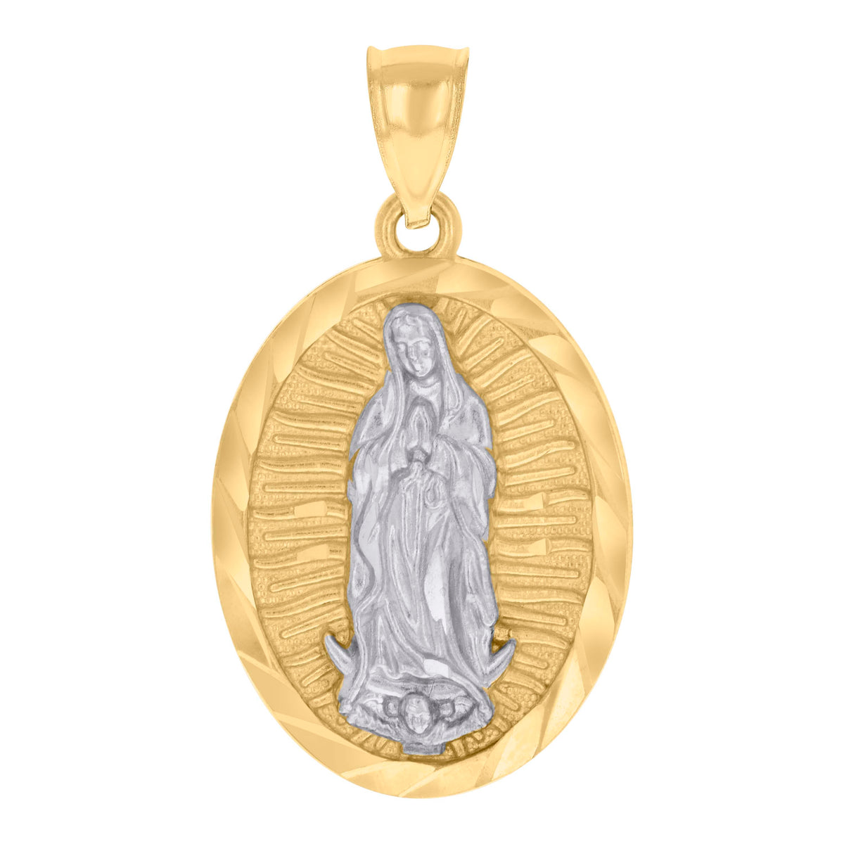 10K Two-tone Gold Mens Guadalupe Religious Charm Pendant