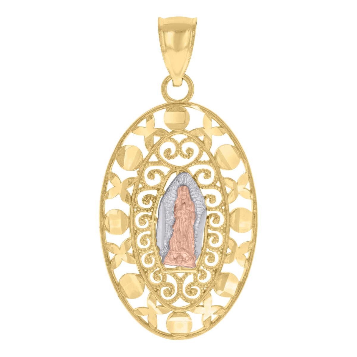 10K Tri-Color Gold Mens Guadalupe Religious Charm Pendant