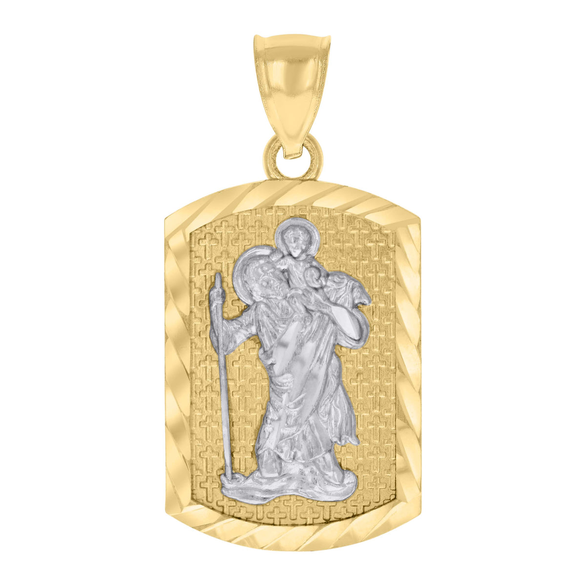 10K Two-tone Gold Mens St. Christopher Religious Charm Pendant