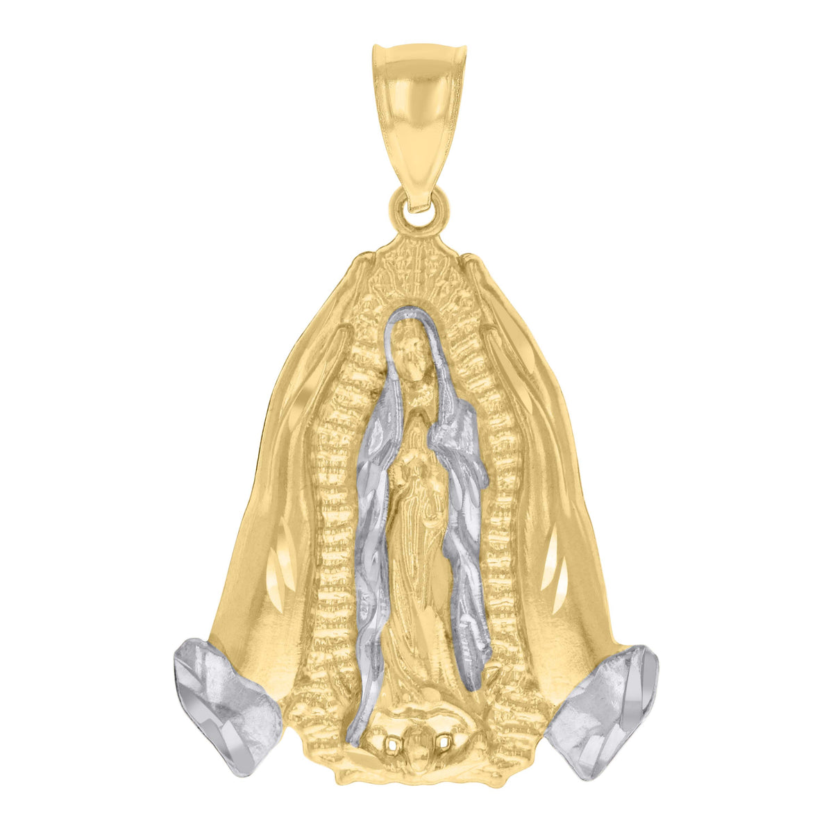 10K Two-tone Gold Mens Guadalupe Religious Charm Pendant
