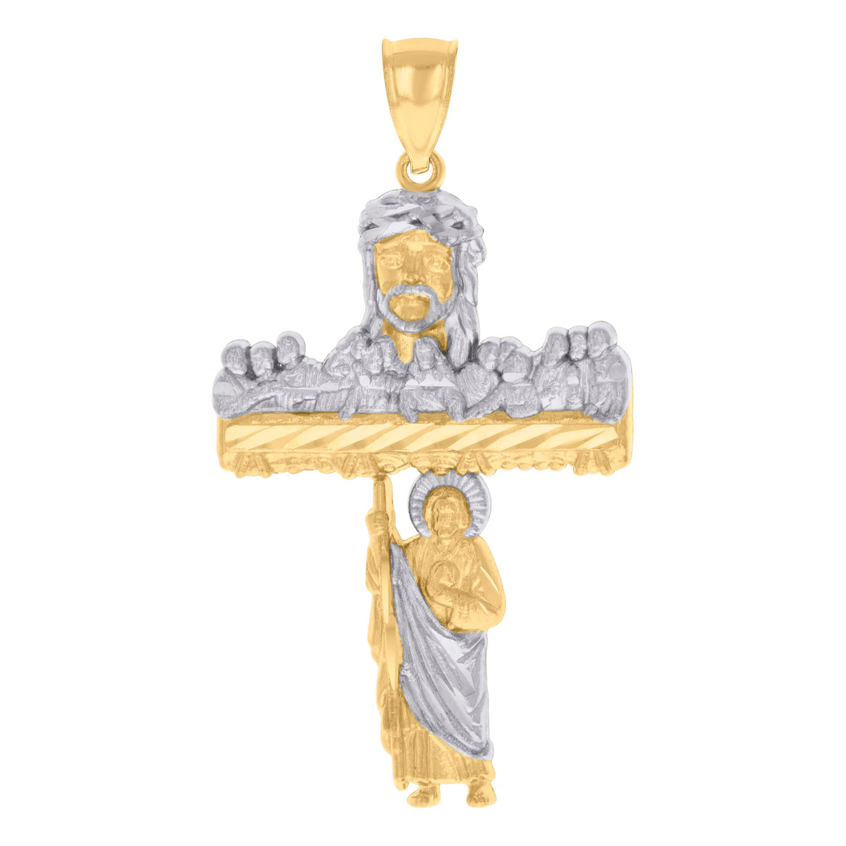 10K Two-tone Gold Mens St. Jude Jesus Last Supper Cross Religious Charm Pendant