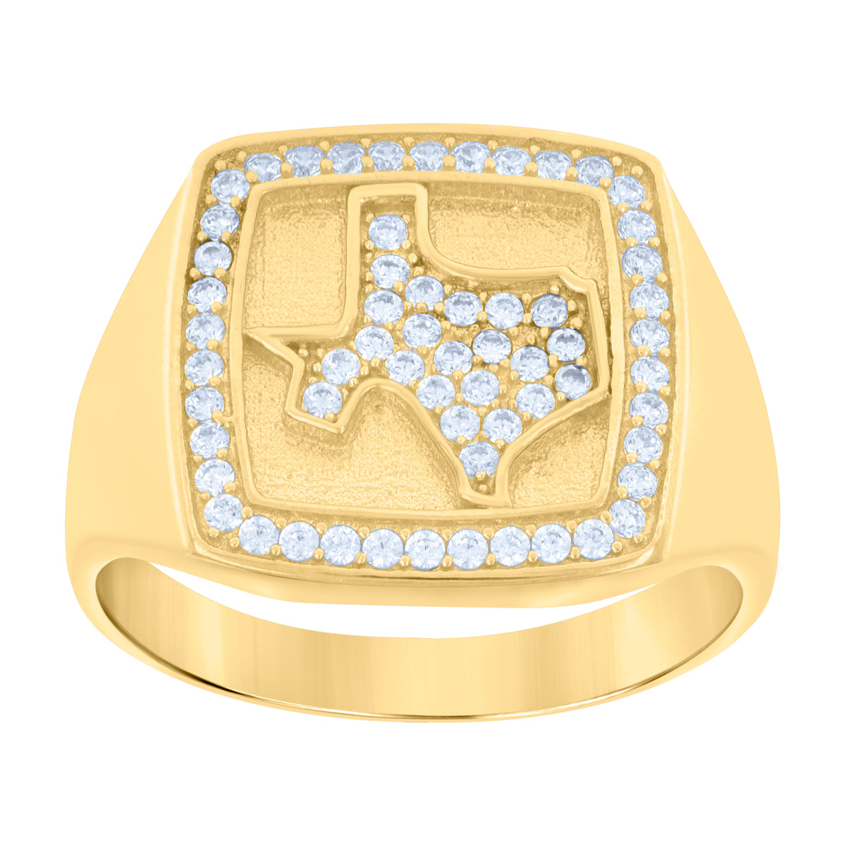 10K Yellow Gold Mens Cubic-Zirconia Texas Map Ring